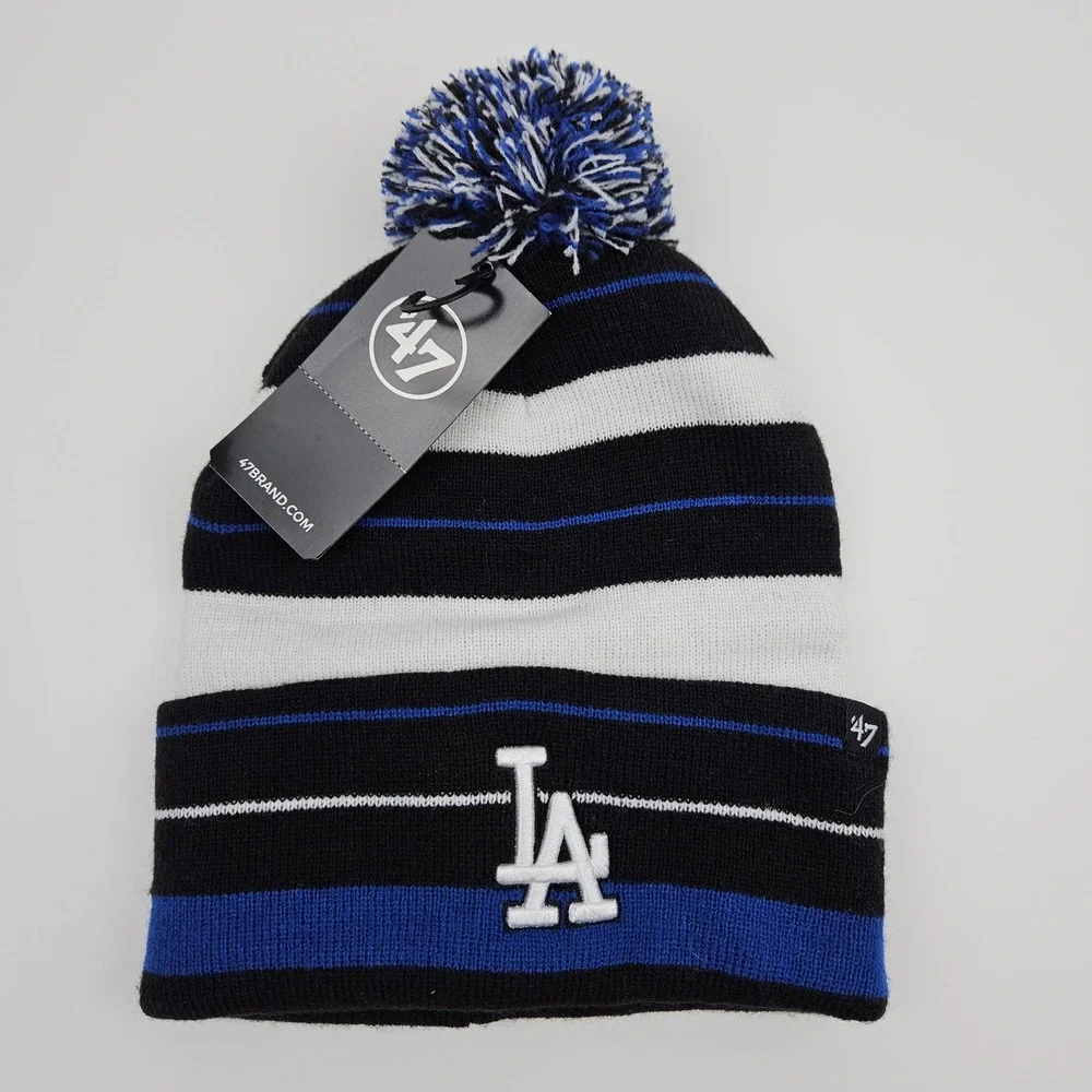 47 Brand Los Angeles Dodgers MLB Cuffed Pom Beanie Hat Black White Blue LA New
